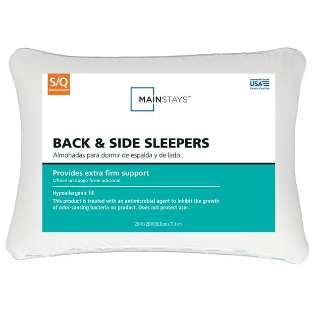 Mainstays Extra Firm Back and Side Sleeper Pillow, Standard/Queen