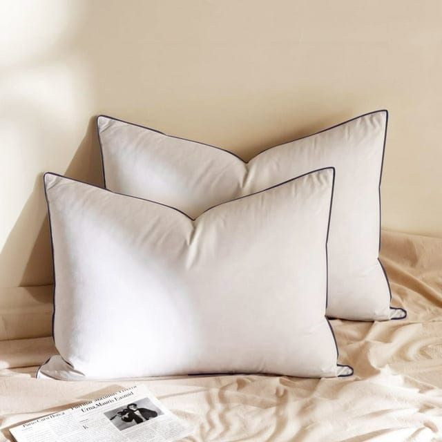 Teler Goose Feathers and Down Pillow for Sleeping ，with 100% Cotton Cover, Hotel Quality Fluffy Bed Pillow Set of 2, Queen Size