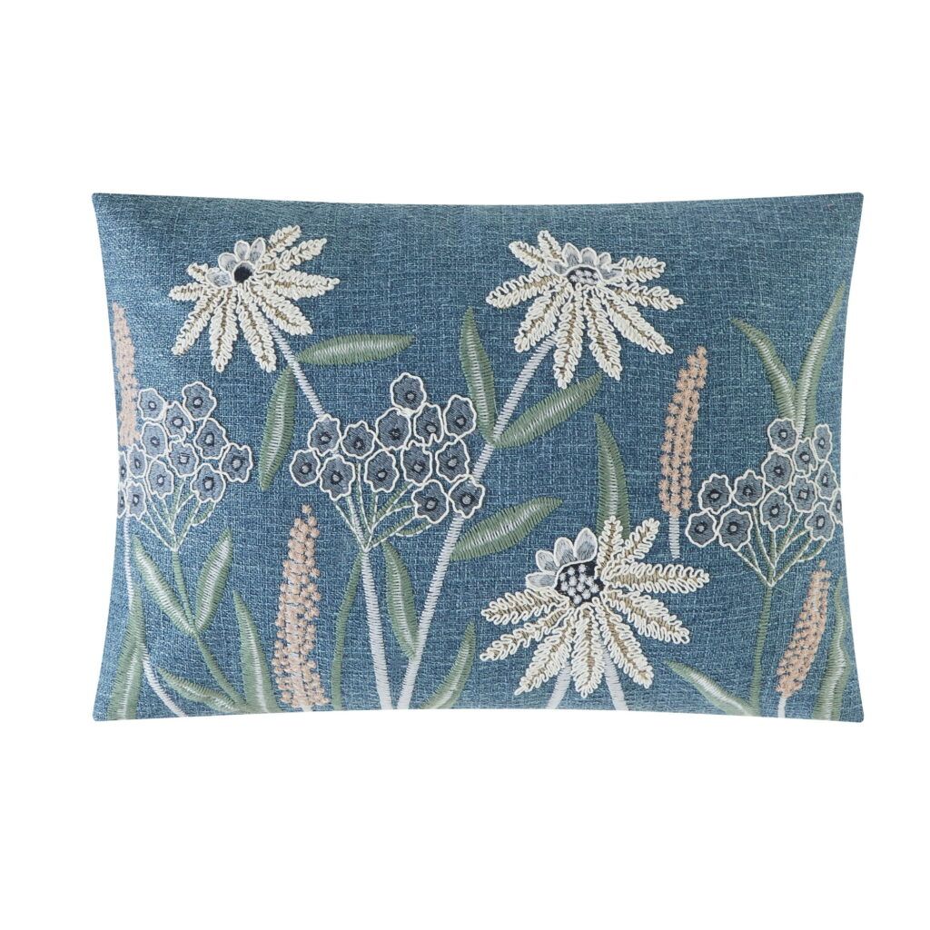 Mainstays Chambray Embroidered Botanical Decorative Pillow For Adults, 14 x 20