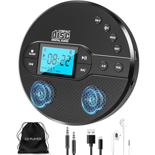 NEW 2025 CD Player Portable with Bluetooth, Greadio 2000mAh Rechargeable Discman CD Player for Car