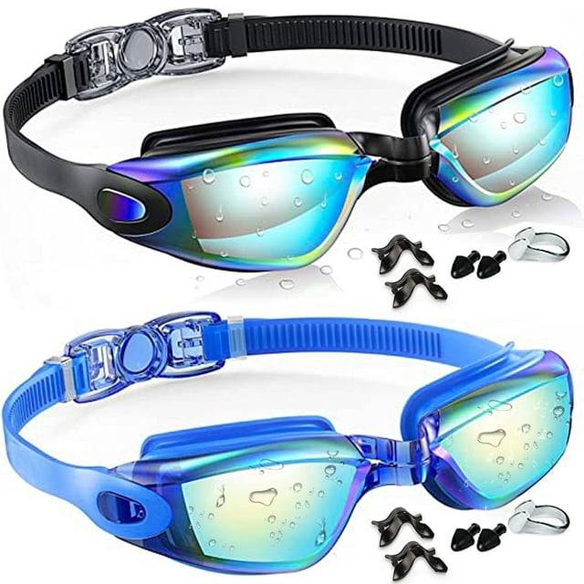 Swim Goggles, 2 Pack Anti-fog No Leaking Anti-UV Silicone Swimming Goggles for Teen Youth Adult Women Men