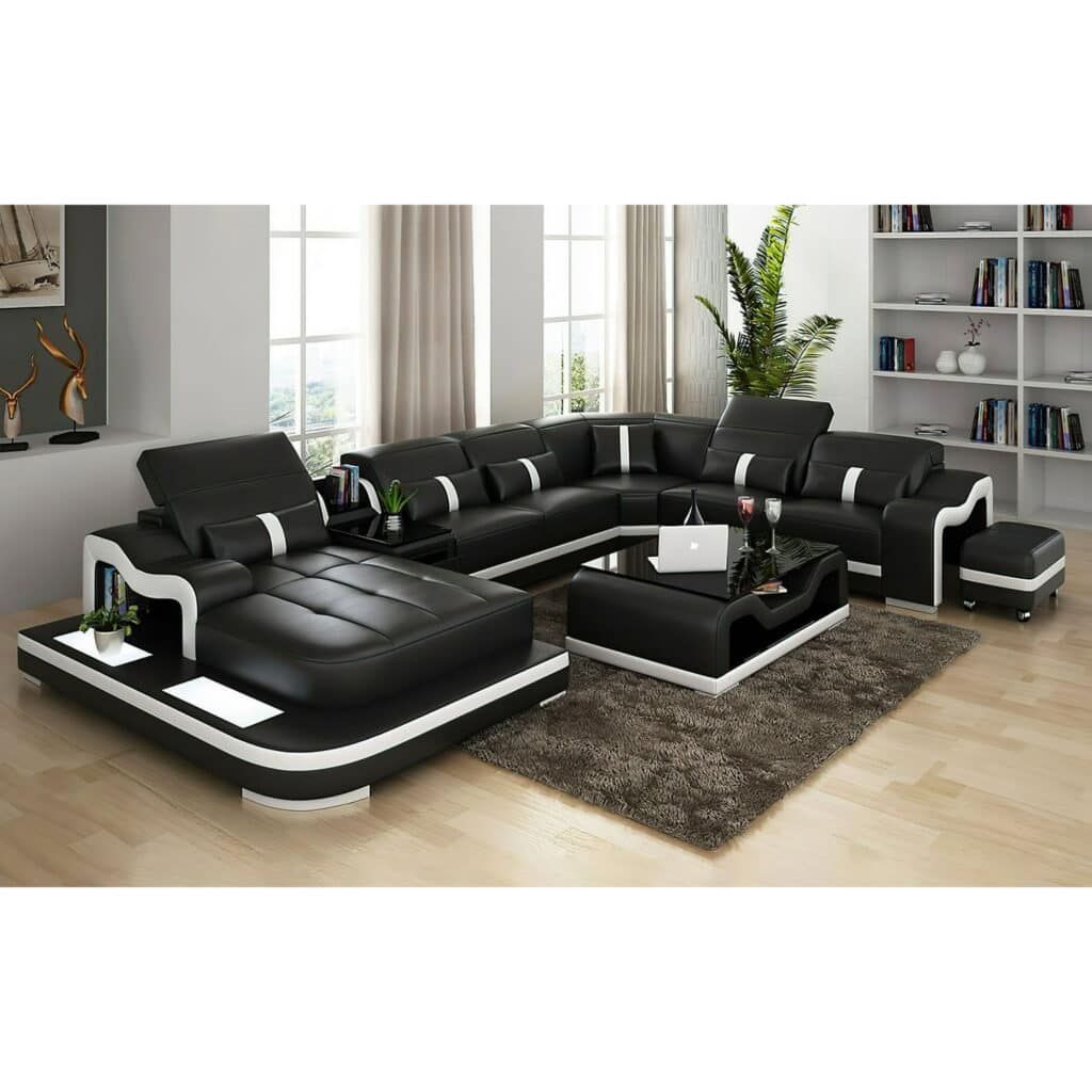 Anika Modern Leather Sectional，Top Grain Leather, Dark Brown,Left Hand Facing Layout,Living Room set