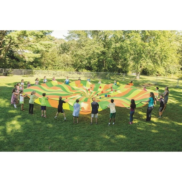 S&S Worldwide 24 Foot Diameter Neon Ultra Rip Stop Nylon Parachute with 24 Durable Handles. Great for Field Day, Summer Camps, PE Classes and Birthdays.
