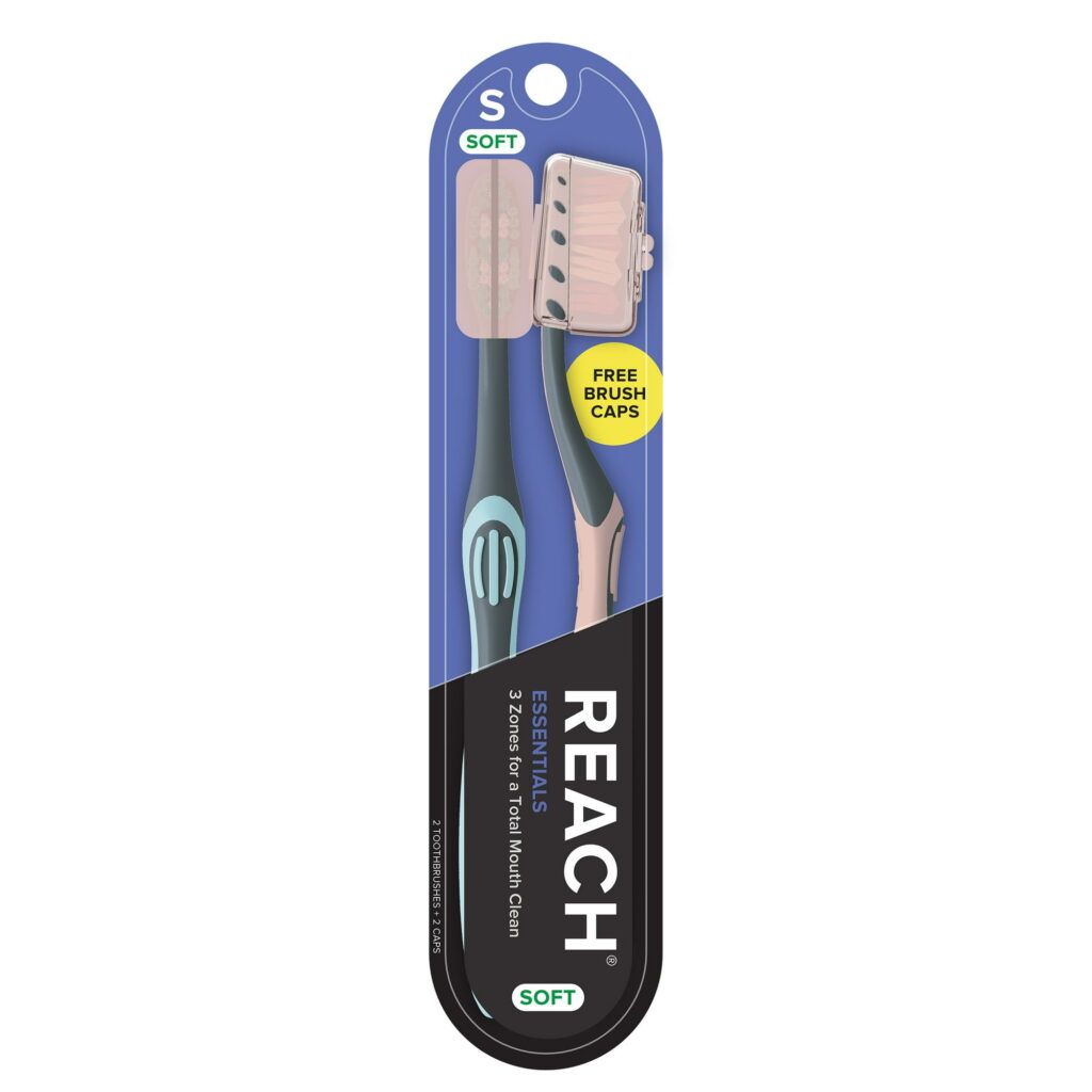 Reach Essentials Manual Toothbrush with Cap, Soft, 2 Count