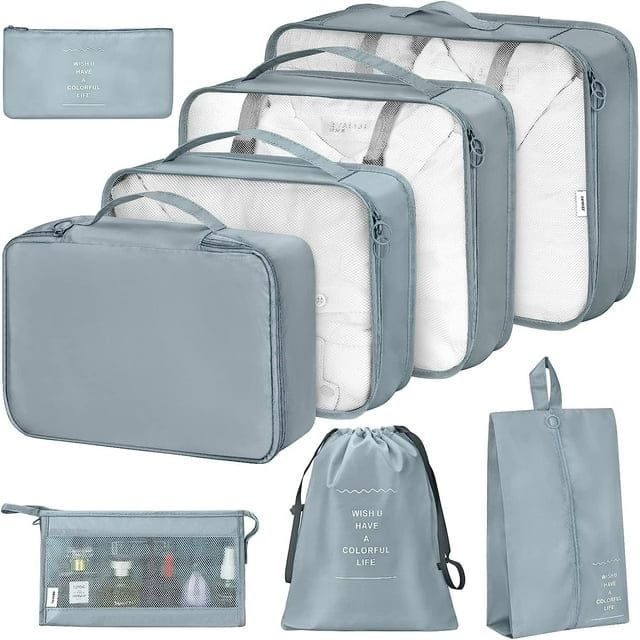 Livhil 8Pcs Packing Cubes for Luggage , Suitcase Organizer Bags Set Packing Cubes for Travel Luggage (Grey)