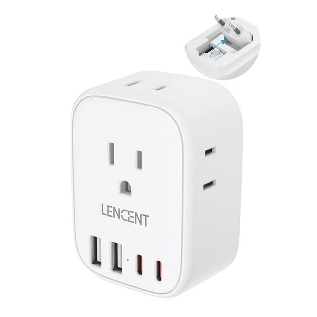 LENCENT European Travel Plug Adapter,International outlet adapter USA to EU with 2 USB 2 Type-C Foldable Power Plug,Wall usb Charger Adaptor