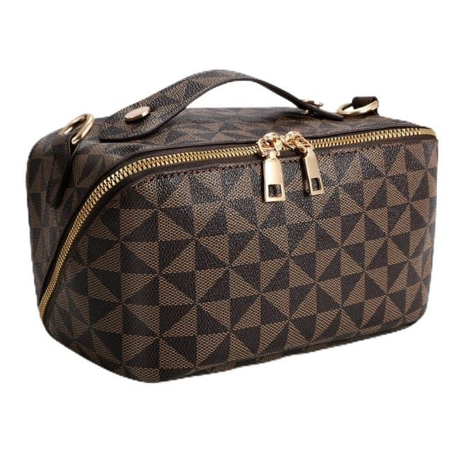 SUOSDEY 2 in 1 Crossbody Makeup Bag,Large Capacity Luxury Leather Cosmetic Bag for Travel