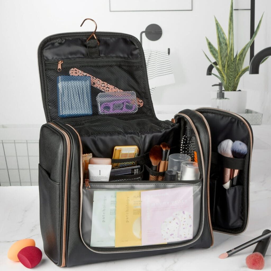 Walmart Makeup and Cosmetic Carry All Travel Toiletry Bag with Hanging Hook for Adult , Black ,14" x 5.5" x 10.5"
