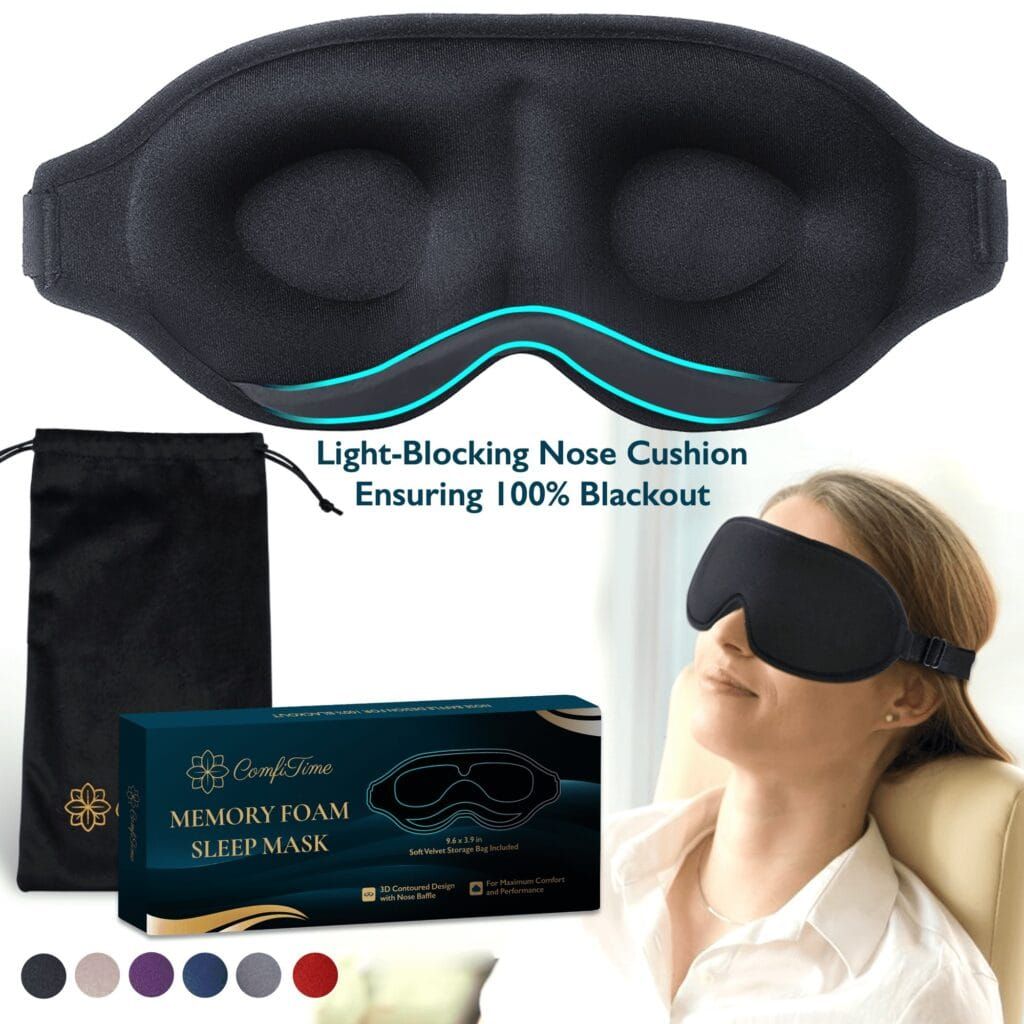 ComfiTime 3D Sleep Mask - 100% Blackout Eye Mask for Sleeping, Eye Covers for Men and Women, Contour Blindfold with Nose Baffle, Soft & Lightweight