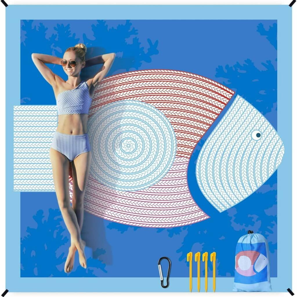 Wegitcs 79''*82'' Large Waterproof Sandproof Beach Blanket Picnic Mat for 4-7 Adults