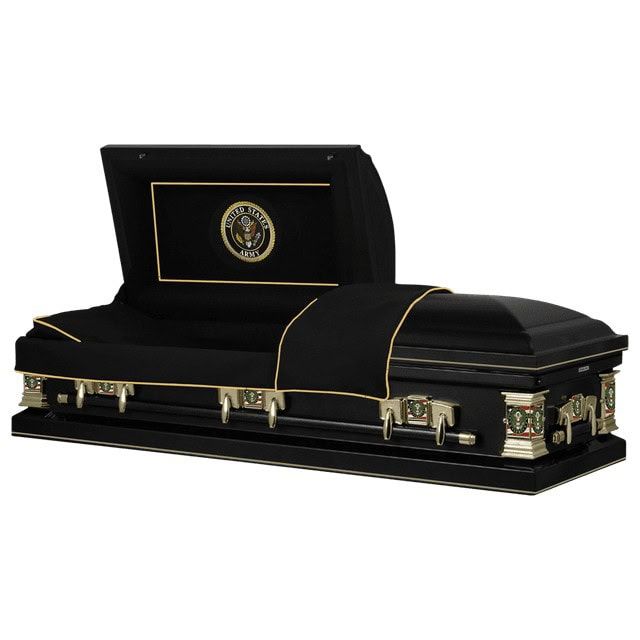 Titan Casket Army Black Steel 83.00 x 28.00 x 23.00 in Funeral Casket, Rectangular Handcrafted