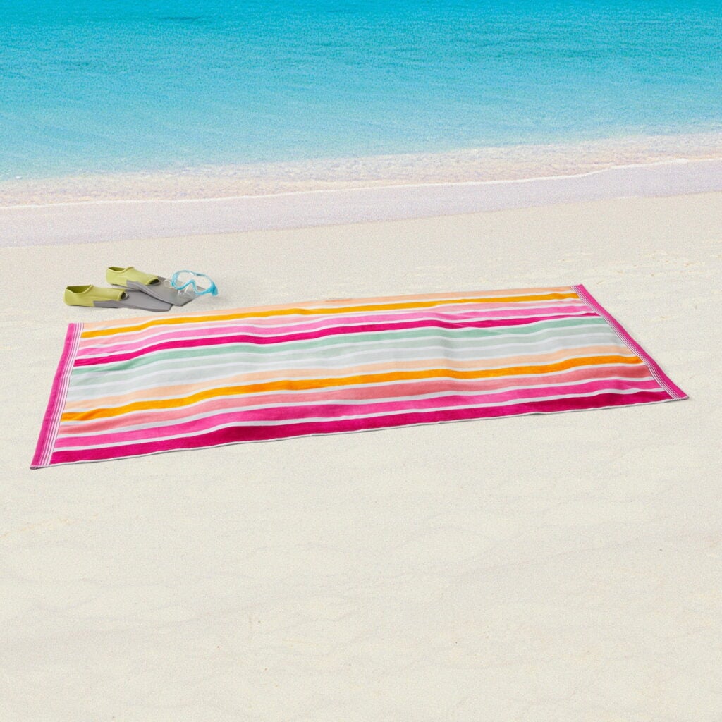 Mainstays Oversized Warm Multicolor Retro-Stripe Yarn-Dyed Cotton-Blend Beach Towel