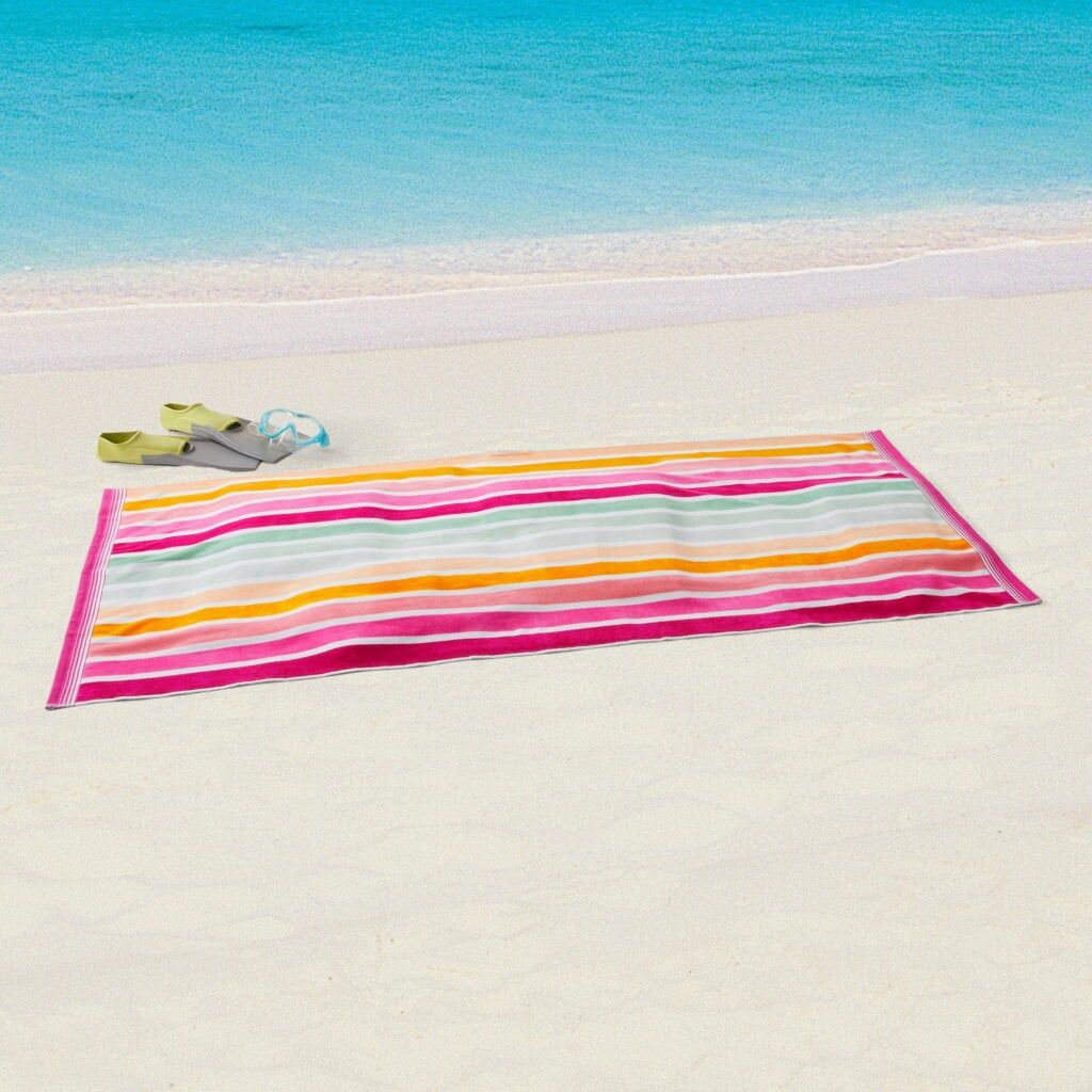 Mainstays Oversized Warm Multicolor Retro-Stripe Yarn-Dyed Cotton-Blend Beach Towel