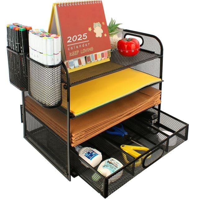 PHANCIR 4-Tier Desk Organizer, New Office Supplies, Metal Desktop File Organizer & Storage, 1 Pack
