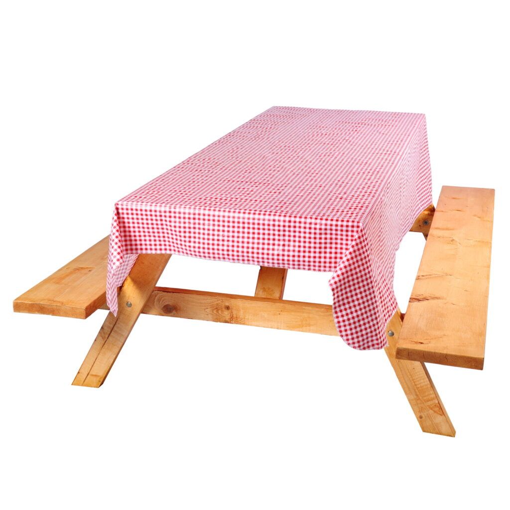 Coghlan's Picnic Combo Pack, Red and White Checkered 54” x 72” Vinyl Tablecloth & 6 Stainless Steel Tablecloth Clamps