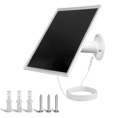 6W Solar Panel Charger, Solar Panel with Micro USB & USB-C Port for DC 5V Outdoor Rechargeable Battery Camera, IP66 Waterproof, 360° Adjustable Security Mount, 1PC