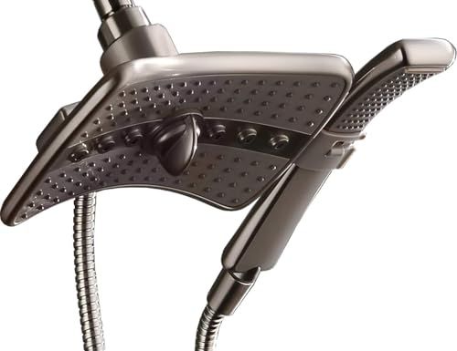 BRIGHT SHOWERS High Pressure Shower Head Combo with Two Spray Setting Fixed Shower Head and Two Spray Settings Handheld Shower Head with Grey Face, Br