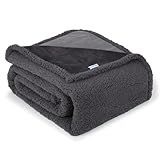ZAKAPAWS Waterproof Dog Blanket for Large Dogs - Reversible Washable Pet Blanket, Soft Sherpa Fleece Furniture Protector, Cat Throw Bed Couch, Grey,50