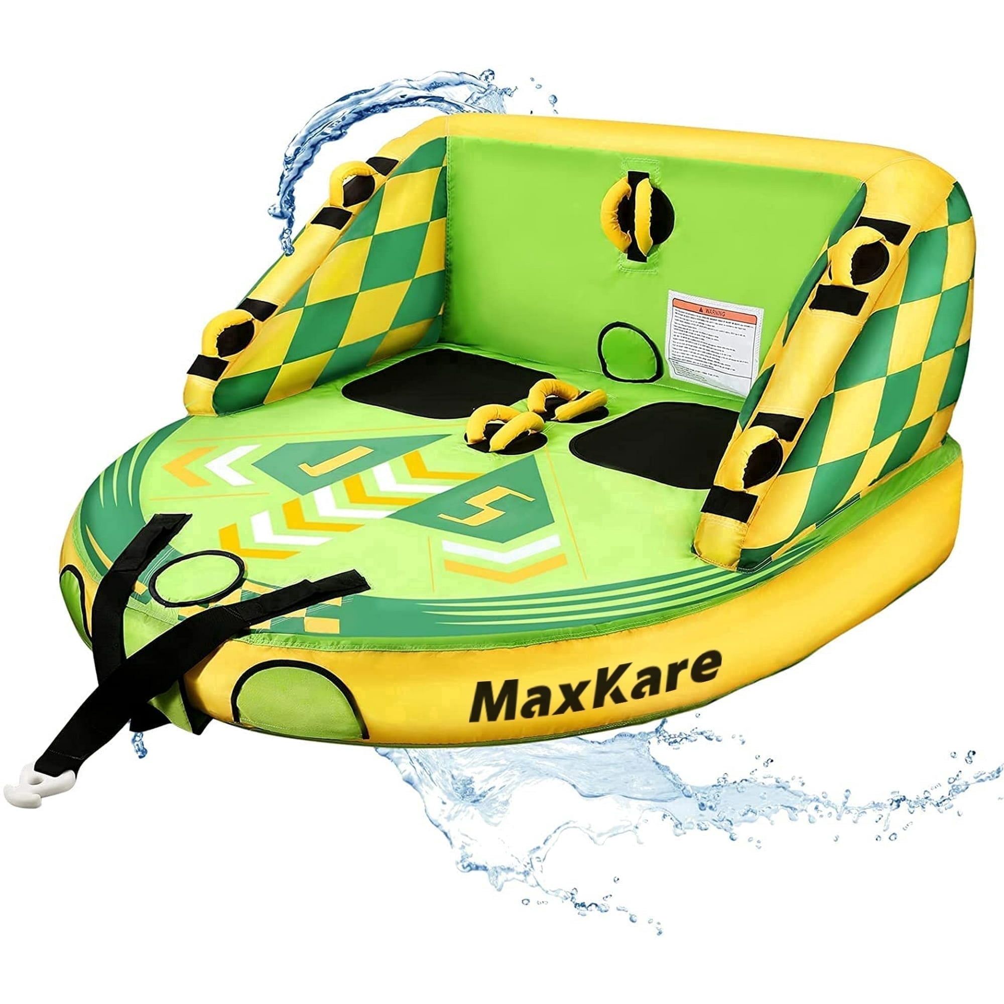 MaxKare Inflatable Towable Tube for Boating Waterskiing with EVA Foam Seat Pads, Towables for 1-2 Person, Green